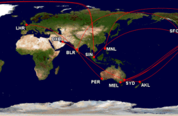 a map of the world with red lines