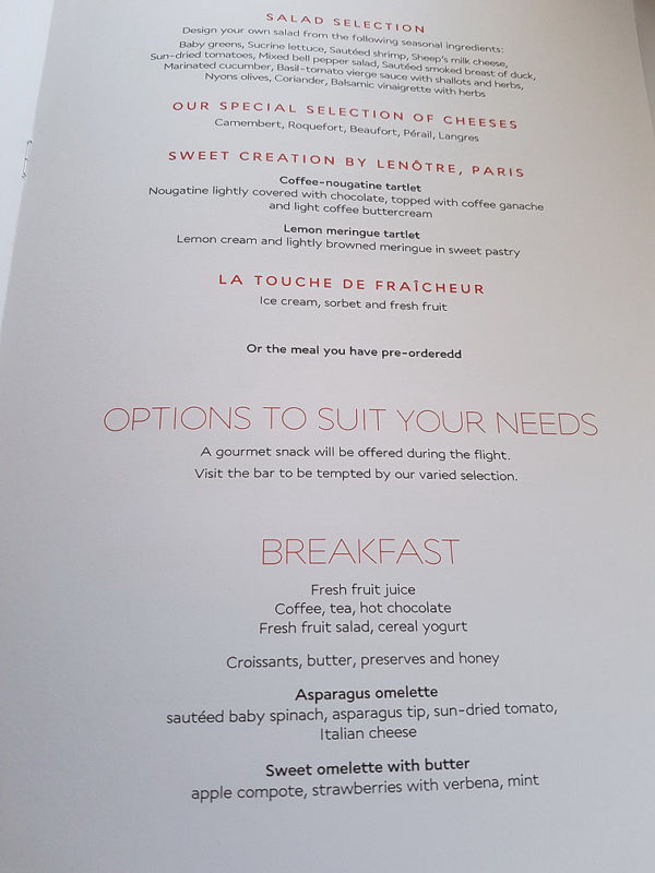 Air France La Premiere First Class Menu