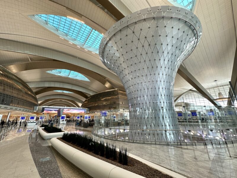 a large glass tower in a building