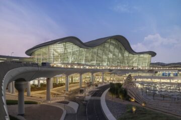 a building with a curved roof