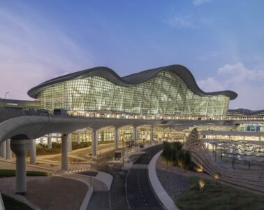 a building with a curved roof