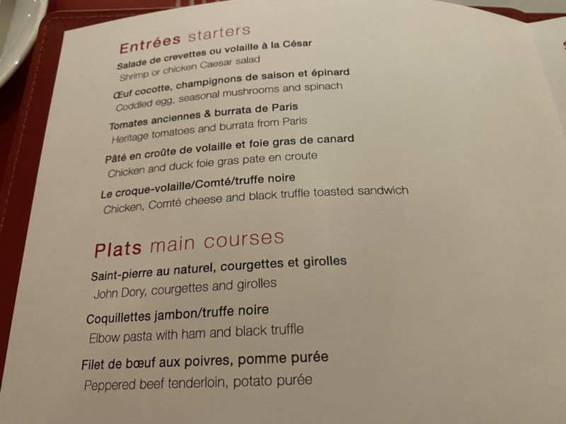 a menu of a restaurant