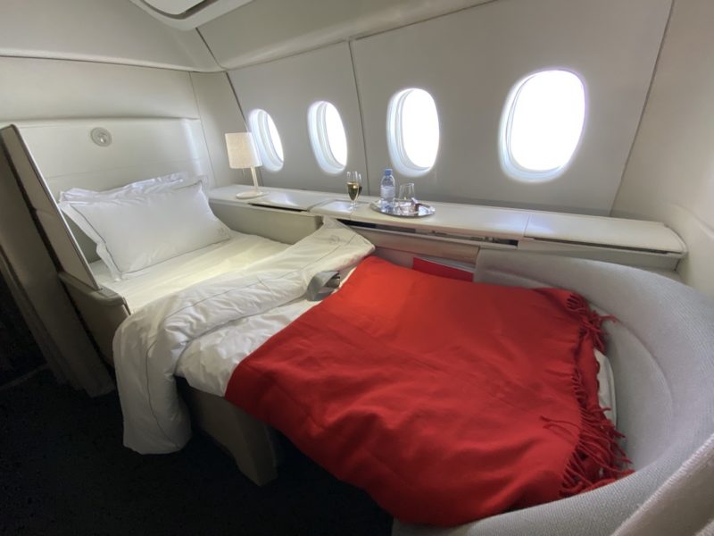 a bed in a plane