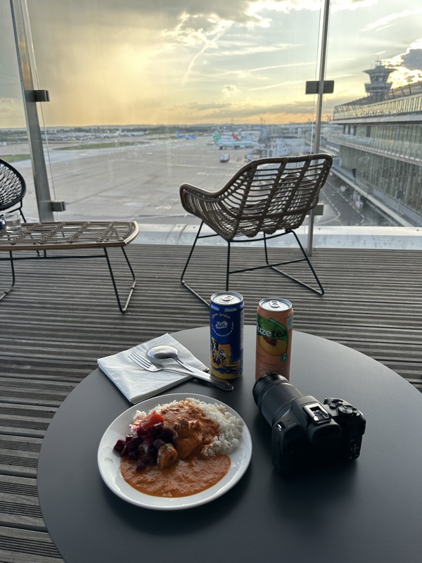 a table with food and drinks on it