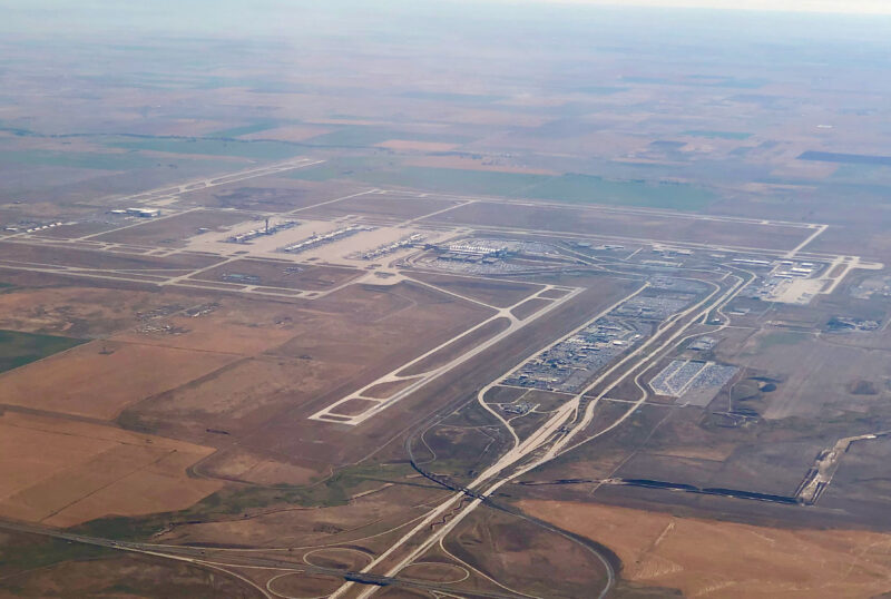 an aerial view of a runway