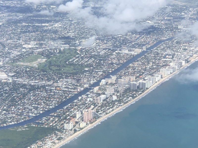 aerial view of a city and a body of water