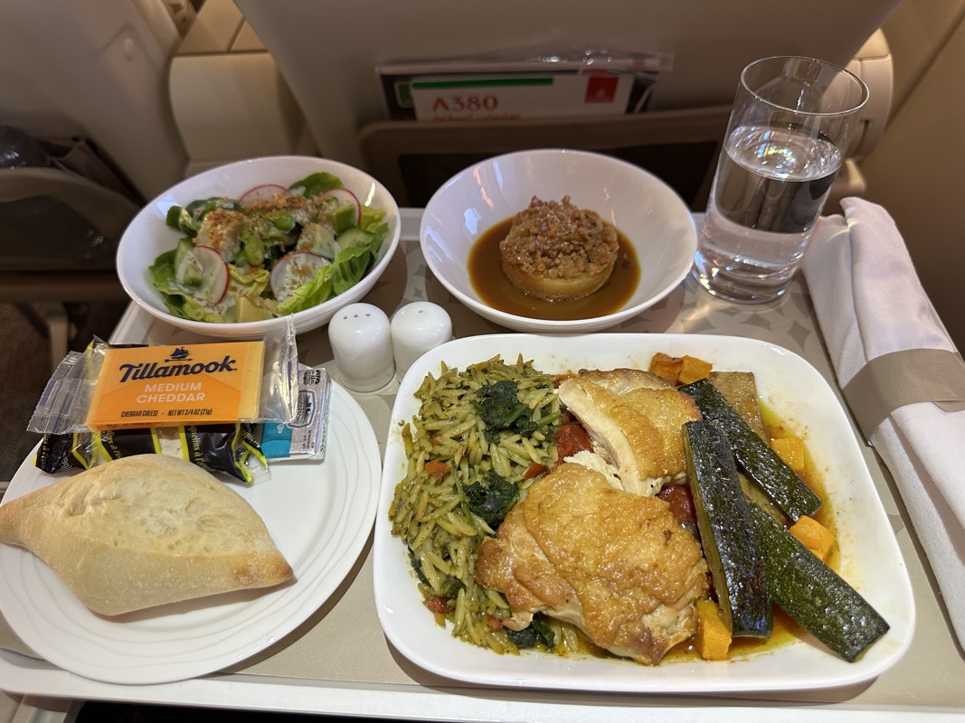 a tray of food on a plane