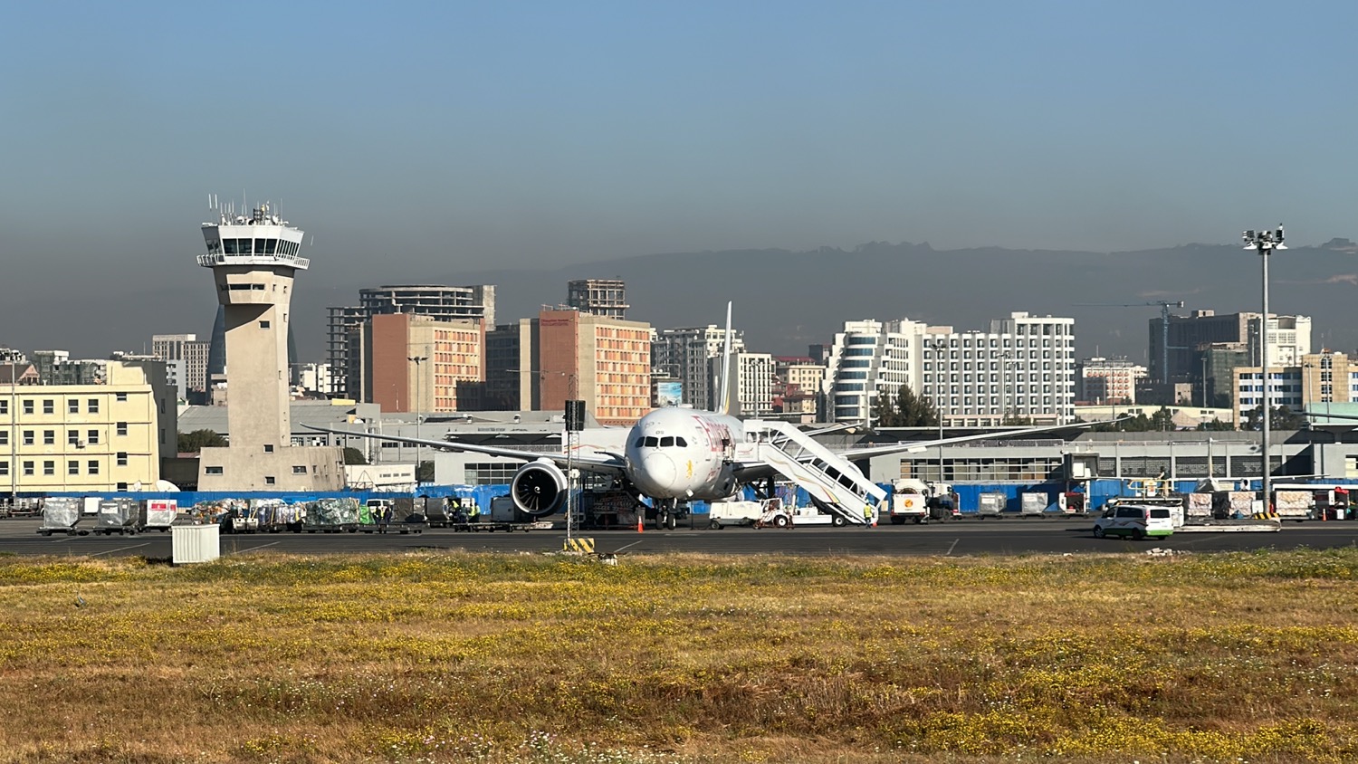 an airplane parked at an airport