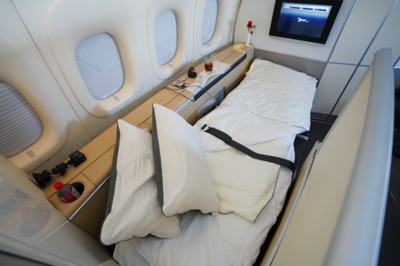 a bed in a plane