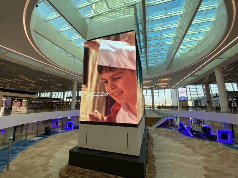 a large screen in a building