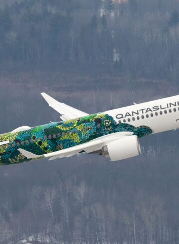 a white and green airplane flying in the sky