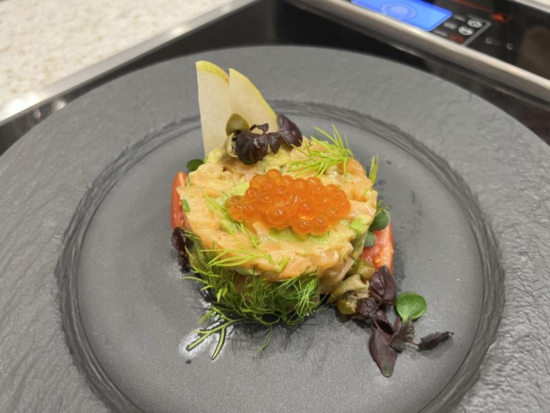 a plate of food on a tray