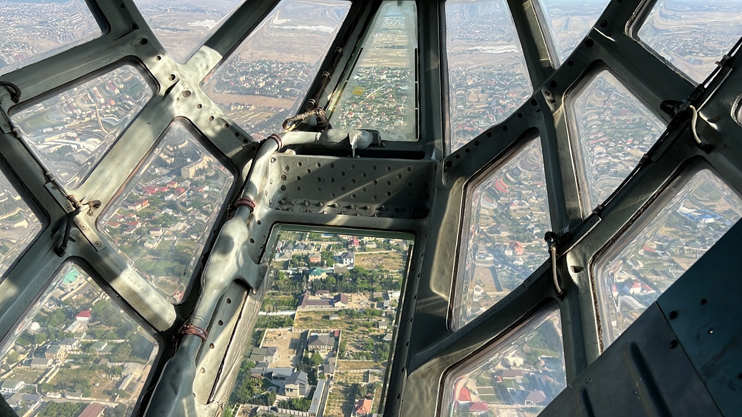 a view of a city from a plane window